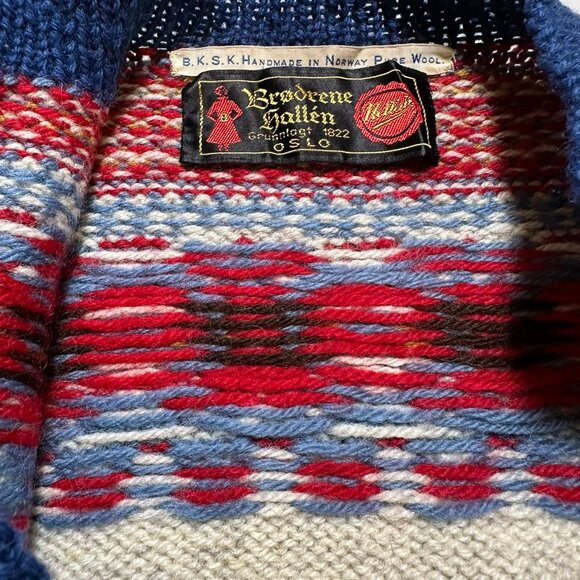 Vintage 80's Brodrene Hallen Oslo Norway Blue Wool Sweater Women's S - Picture 10 of 16